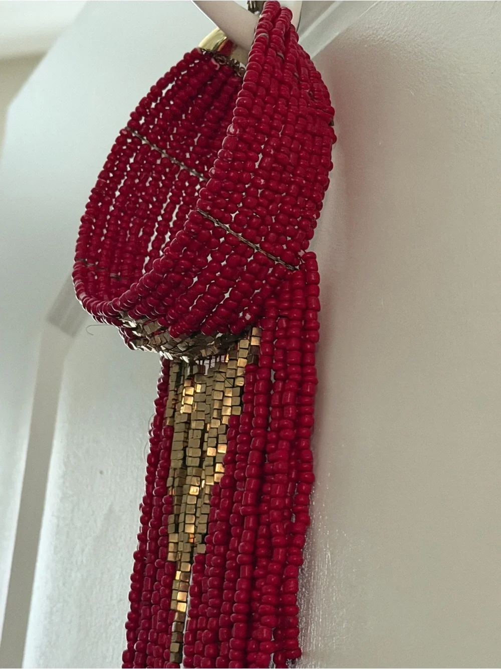Beautiful Handmade Pink Beaded Fringe Statement Necklace - Designer Style